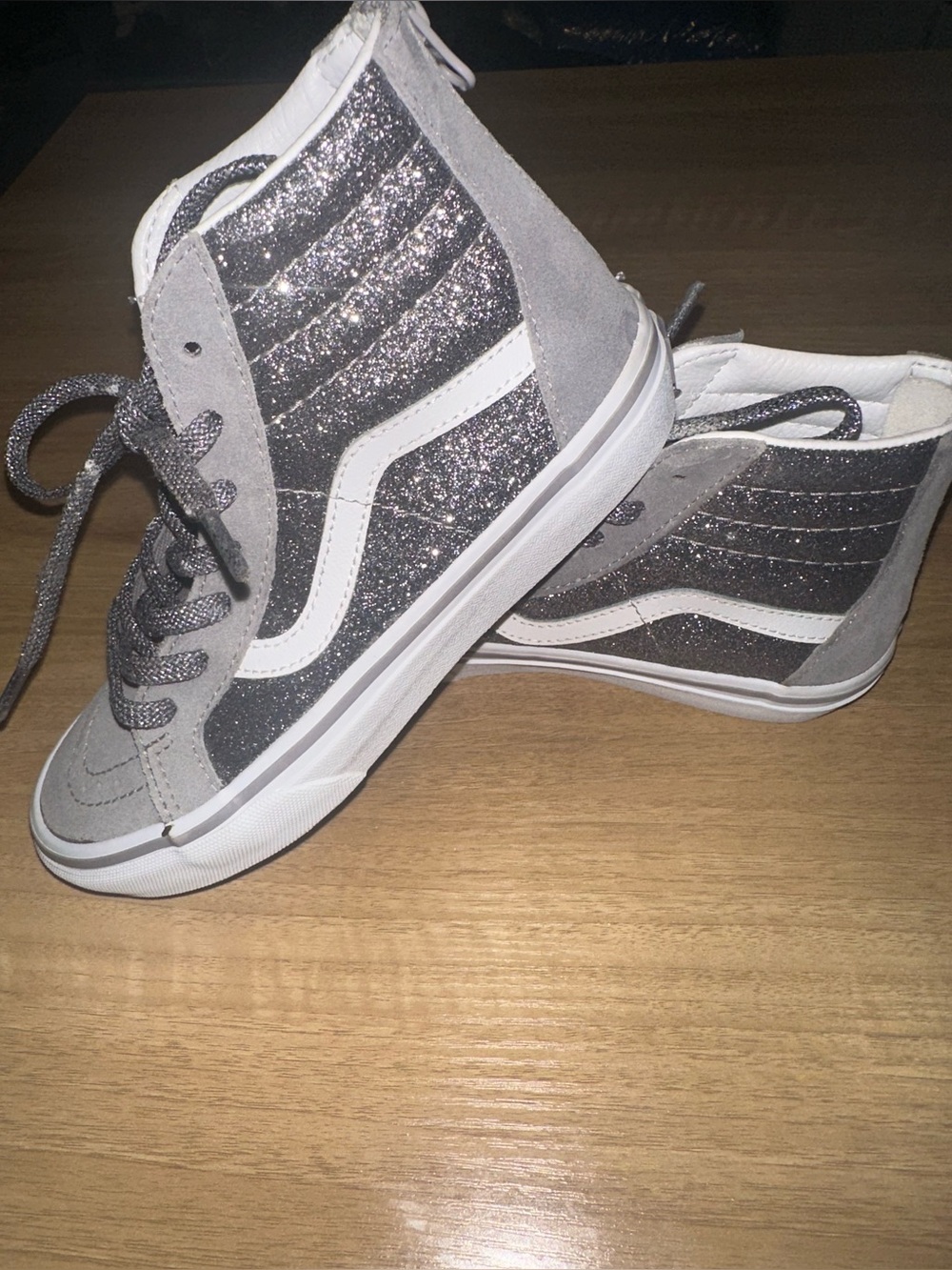 Vans Sk8-Hi Top Zip Gunmetal Glitter Kids Girls